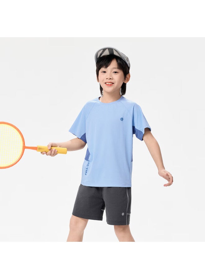 Ebaer Children's Sports T-shirt , Short-sleeve, Boys And Girls, Sweat-wicking, Round Neck, Sun Protection Top, Summer Wear, Crystal Blue, Size 150 - Image 1