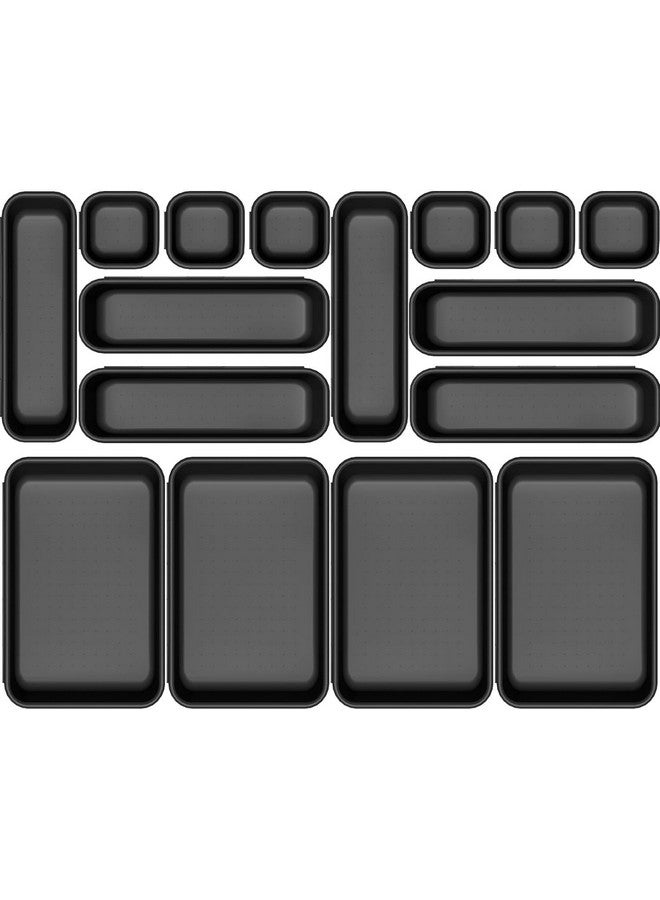 SHUTTLE ART Drawer Organiser - Drawers Organiser System Drawer Inserts Storage Boxes for Office, Kitchen, Bathroom, Desk, Cosmetics Dressing Table (8 Pcs Tray,Black) - Image 1