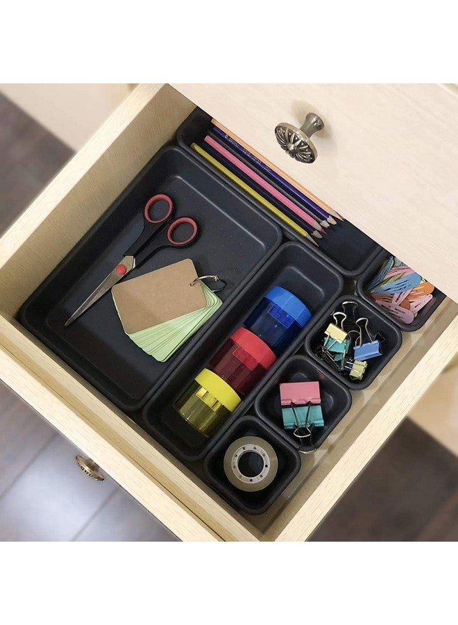 SHUTTLE ART Drawer Organiser - Drawers Organiser System Drawer Inserts Storage Boxes for Office, Kitchen, Bathroom, Desk, Cosmetics Dressing Table (8 Pcs Tray,Black) - Image 5