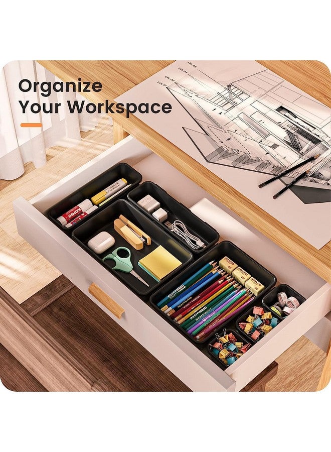 SHUTTLE ART Drawer Organiser - Drawers Organiser System Drawer Inserts Storage Boxes for Office, Kitchen, Bathroom, Desk, Cosmetics Dressing Table (8 Pcs Tray,Black) - Image 2