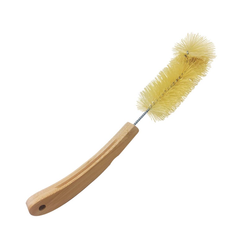 Lola Products Bamboo Bottle Brush Ergonomic Durable Bamboo Handle Non Scratch Easy Storage Bristles Made from Recycled SodaWater Bottles  1 Pack
