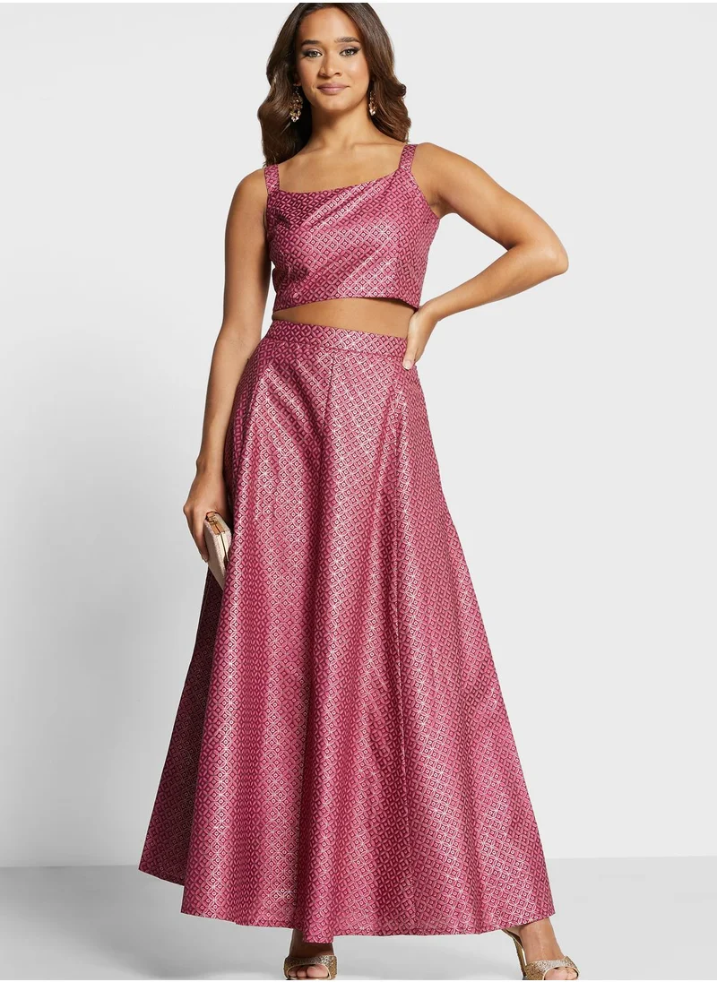 indya Floral Foil Print Lehenga Skirt