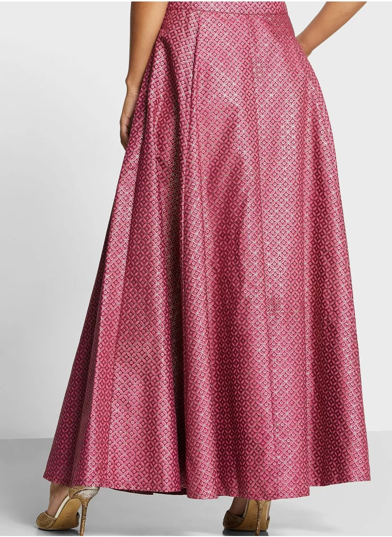 indya Floral Foil Print Lehenga Skirt