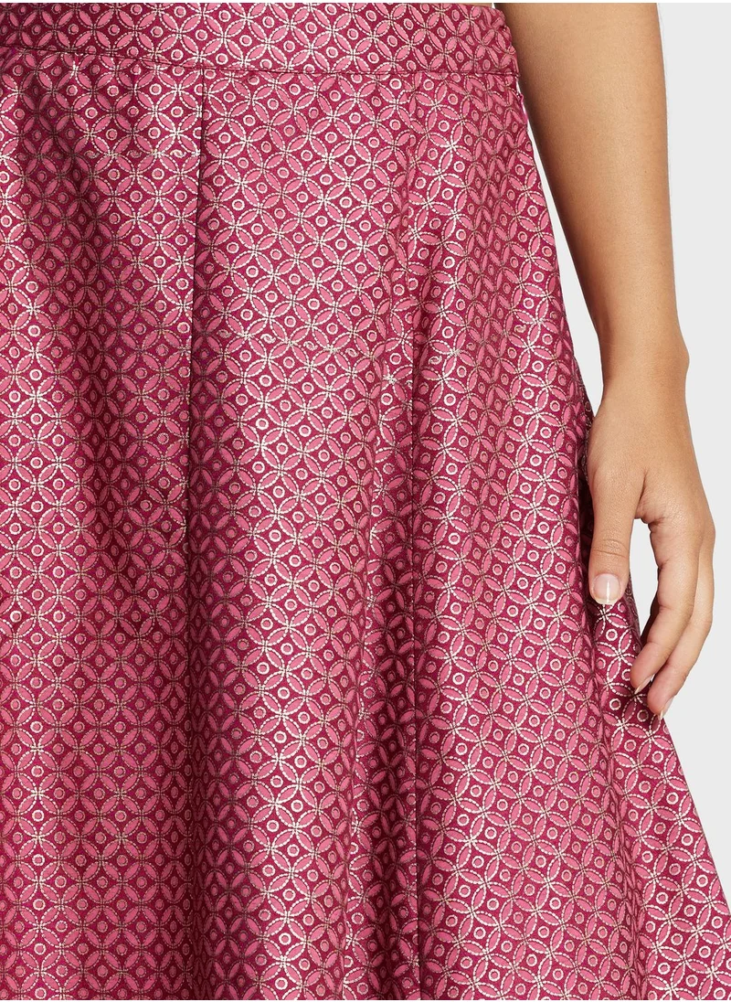 indya Floral Foil Print Lehenga Skirt