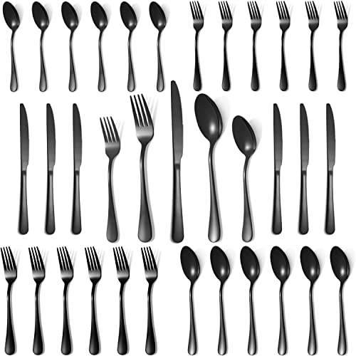 Lazycorner 30 Pcs Black Silverware Set for 6, Mirror Polished Flatware Set Stainless Steel Fork Knife Spoon, Food Grade Eating Utensils Sets, Reusable Silverwear Cutlery Set, Dishwasher Safe - Image 1