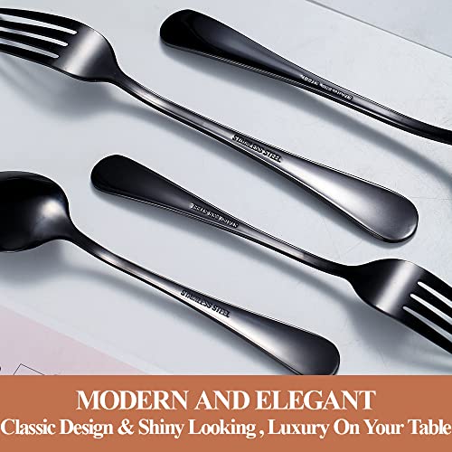 Lazycorner 30 Pcs Black Silverware Set for 6, Mirror Polished Flatware Set Stainless Steel Fork Knife Spoon, Food Grade Eating Utensils Sets, Reusable Silverwear Cutlery Set, Dishwasher Safe - Image 5