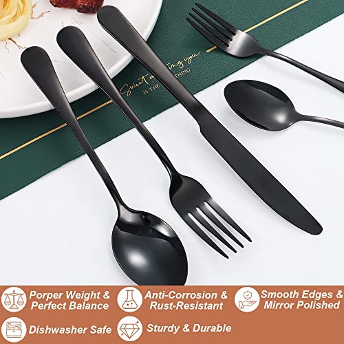 Lazycorner 30 Pcs Black Silverware Set for 6, Mirror Polished Flatware Set Stainless Steel Fork Knife Spoon, Food Grade Eating Utensils Sets, Reusable Silverwear Cutlery Set, Dishwasher Safe - Image 3