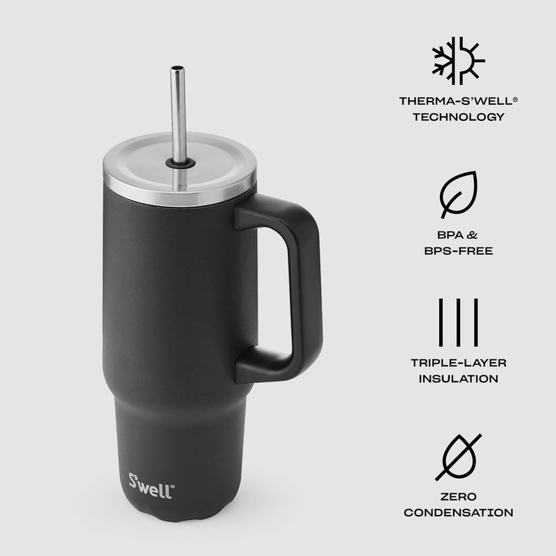 S'well Recycled Stainless Steel Tumbler XL with Straw and Handle, 30oz, Onyx, Triple Layered Vacuum Insulated Container Keeps Drinks Cold 36 hours and Hot for 9, BPA Free - Image 2