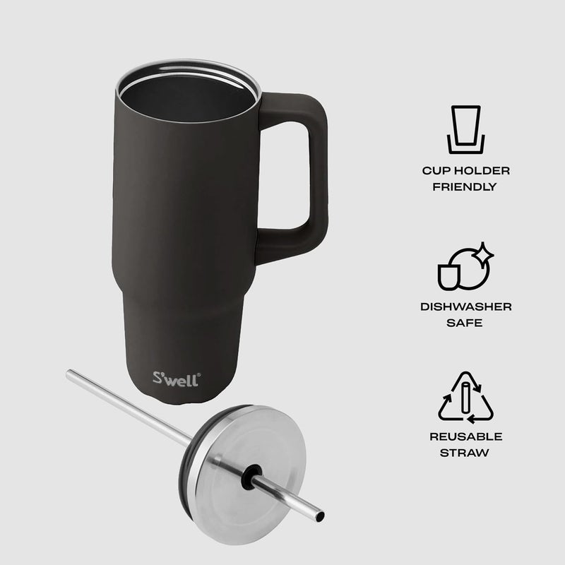 S'well Recycled Stainless Steel Tumbler XL with Straw and Handle, 30oz, Onyx, Triple Layered Vacuum Insulated Container Keeps Drinks Cold 36 hours and Hot for 9, BPA Free - Image 3