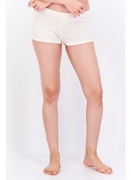 UNDIZ Women Ribbed Pull On Pajama Shorts, Beige  - Image 1