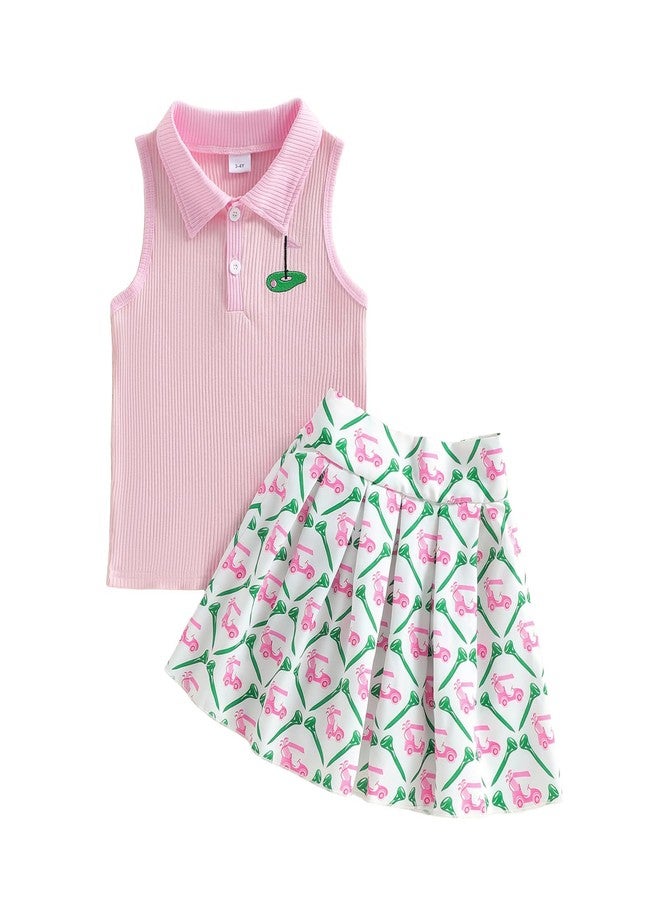 Fernvia Toddler Baby Girl Summer Clothes 1T 2T 3T 4T Ribbed Knit Tops Mini Skirts Set 2Pcs Outfits (A-Golf, 4-5 Years) - Image 1
