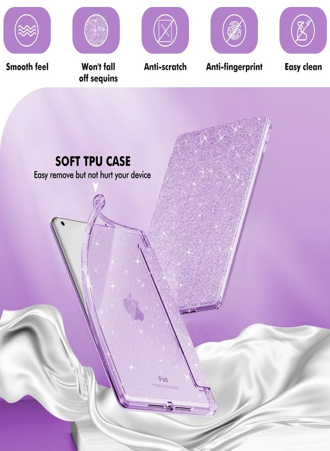 INFILAND Case for iPad 9th Generation 2021/iPad 8th Generation 2020/iPad 7th Generation 2019 Case, Clear Glitter Case, Pen Holder for Kids Girls (Lilac) - Image 4