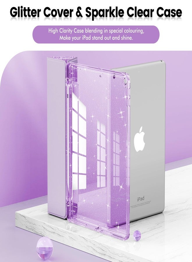 INFILAND Case for iPad 9th Generation 2021/iPad 8th Generation 2020/iPad 7th Generation 2019 Case, Clear Glitter Case, Pen Holder for Kids Girls (Lilac) - Image 3