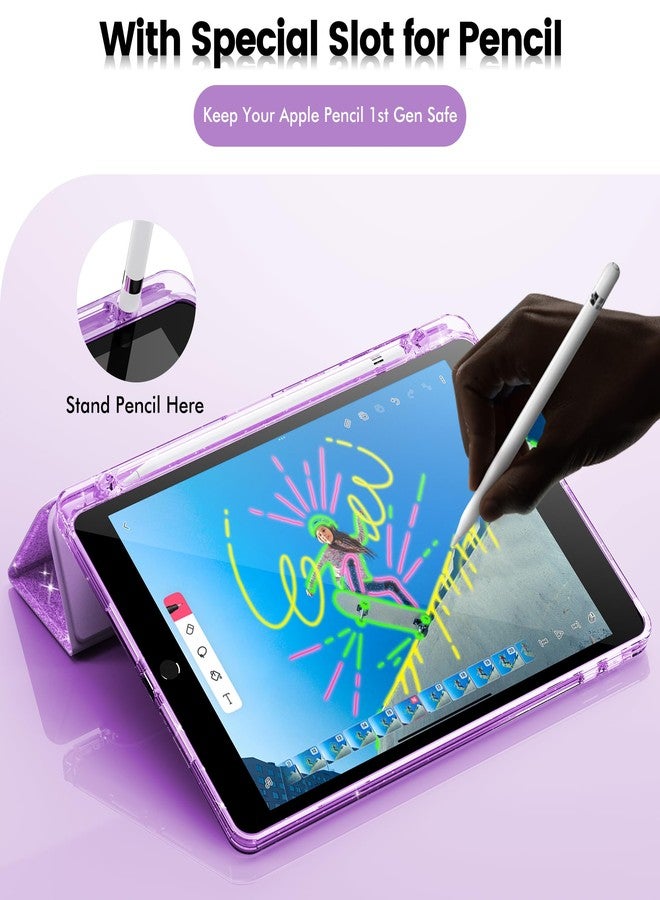 INFILAND Case for iPad 9th Generation 2021/iPad 8th Generation 2020/iPad 7th Generation 2019 Case, Clear Glitter Case, Pen Holder for Kids Girls (Lilac) - Image 5