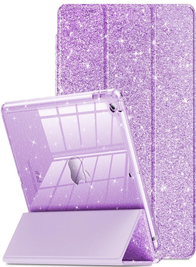 INFILAND Case for iPad 9th Generation 2021/iPad 8th Generation 2020/iPad 7th Generation 2019 Case, Clear Glitter Case, Pen Holder for Kids Girls (Lilac) - Image 1