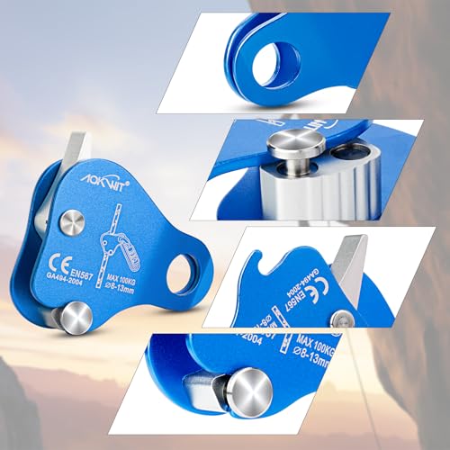 AOKWIT Climbing Ascender Fall Protection Belay Device Climbing Rope Grab for Rock Climbing Mountaineering Tree Arborist Expedition Caving Rescue Aerial Work (Blue) - Image 3