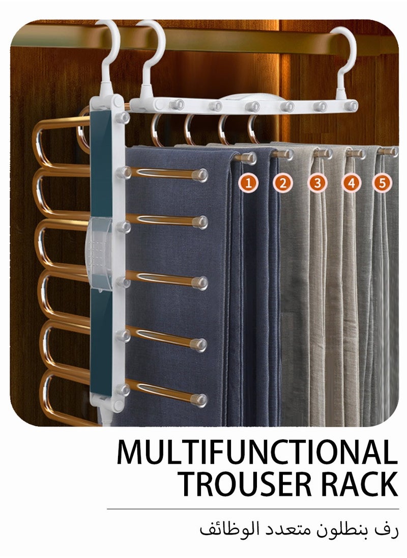 UNUNS Trouser Pants Rack Hanger,6 Layers Pants Hangers With Non-Slip Clip,Telescopic Folding 180 Degree Metal Closet Organizer,Space Saving White  - Image 3