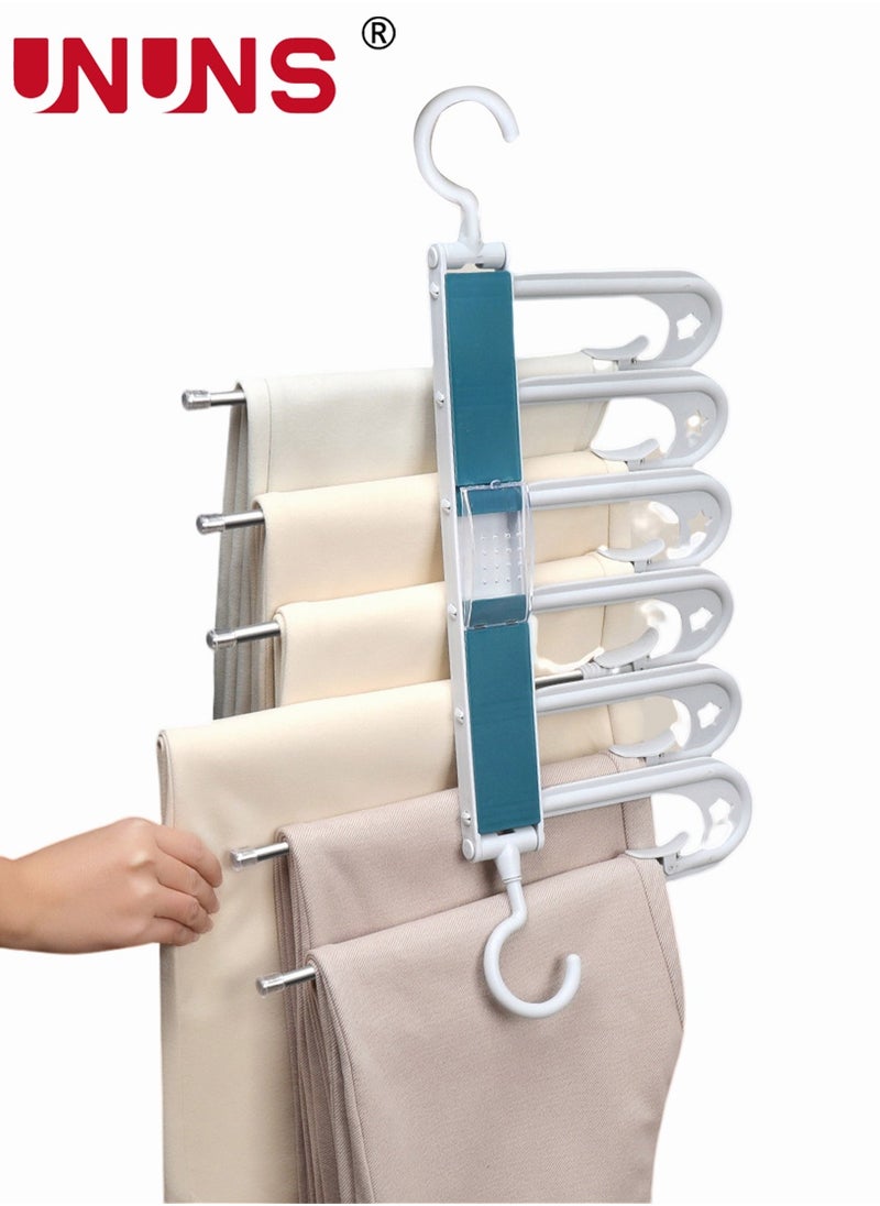 UNUNS Trouser Pants Rack Hanger,6 Layers Pants Hangers With Non-Slip Clip,Telescopic Folding 180 Degree Metal Closet Organizer,Space Saving White  - Image 1