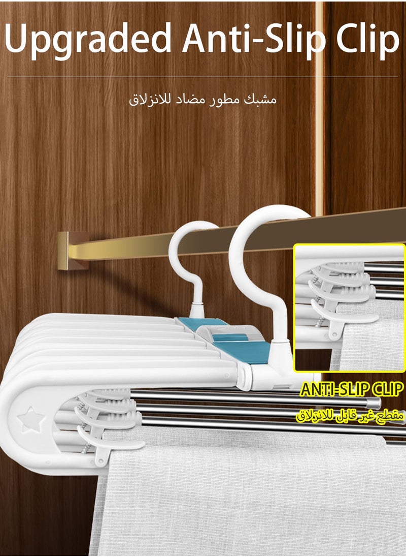 UNUNS Trouser Pants Rack Hanger,6 Layers Pants Hangers With Non-Slip Clip,Telescopic Folding 180 Degree Metal Closet Organizer,Space Saving White  - Image 4