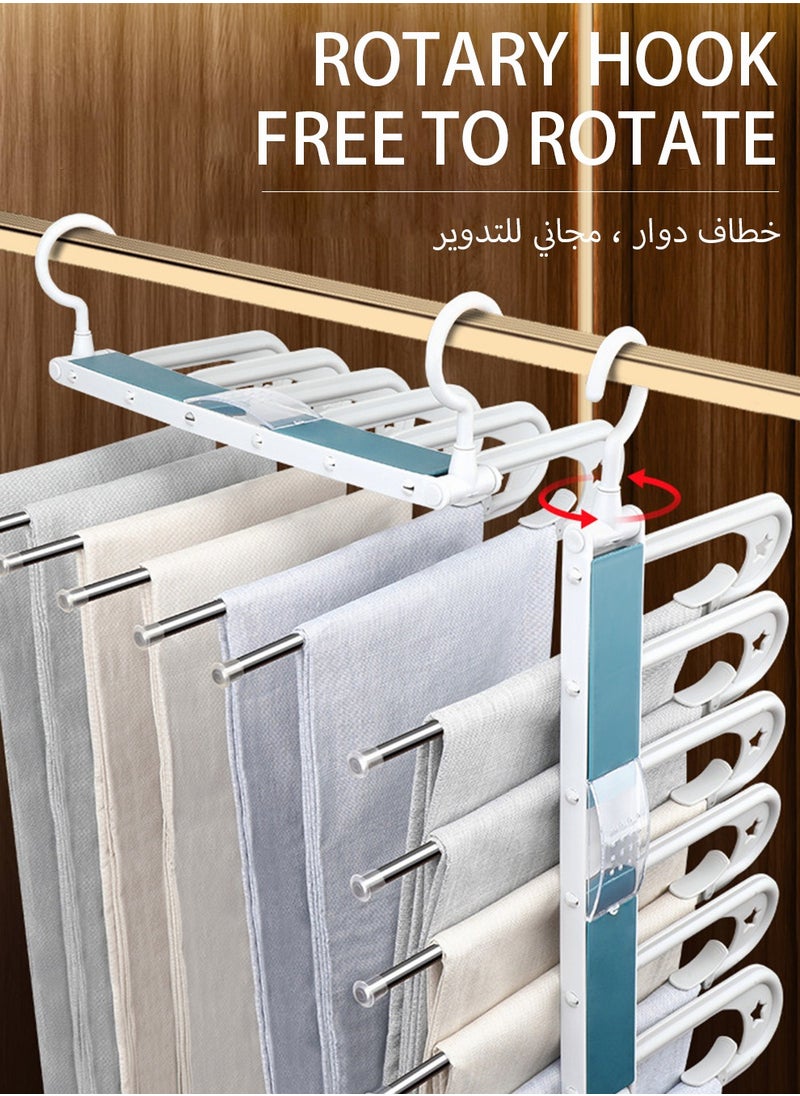UNUNS Trouser Pants Rack Hanger,6 Layers Pants Hangers With Non-Slip Clip,Telescopic Folding 180 Degree Metal Closet Organizer,Space Saving White  - Image 2