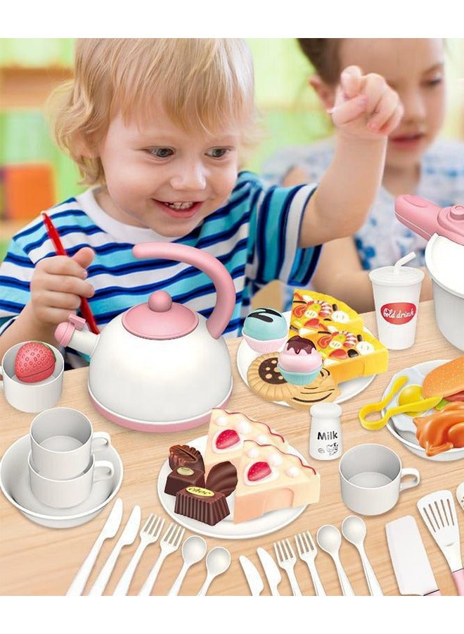 Quivlox Kitchen Toy Set, 43Pcs Cutting Play Food Toys with Sound and Music,  Kitchen Pretend Playset, Play Food Toy, Simulation Kitchen Accessories with Induction Cooker, Kettle, Plastic Board, Knife, Dishes and Food, Educational Toy For Toddler - Image 4