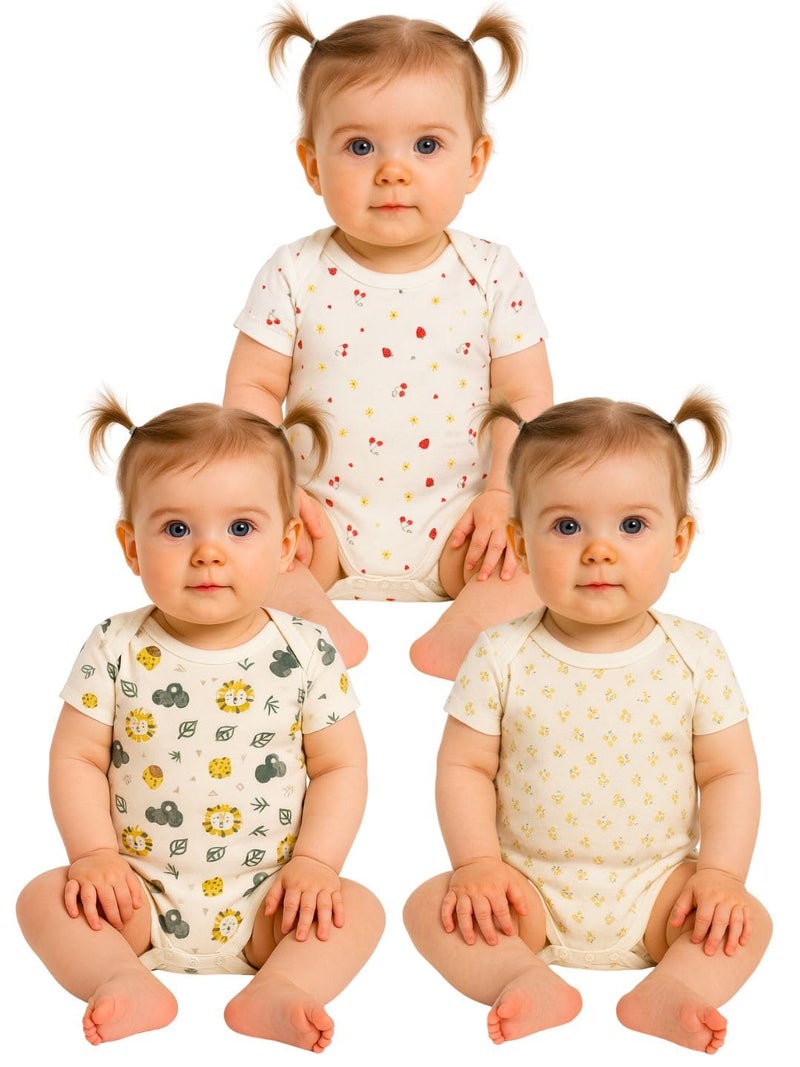 TuddyBuddy Baby Girls 100% Cotton Multi Color Half Sleeves Romper Combo/Bodysuit Set for Baby Girl (Pack of 5 - Lions & Pastel Florals Prints, 0-3 Months Baby Girl) - Image 3