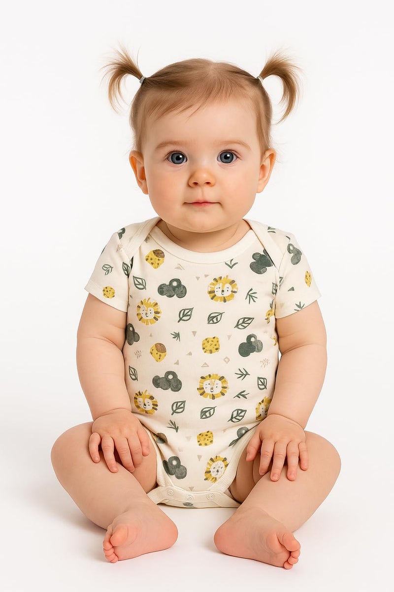 TuddyBuddy Baby Girls 100% Cotton Multi Color Half Sleeves Romper Combo/Bodysuit Set for Baby Girl (Pack of 5 - Lions & Pastel Florals Prints, 0-3 Months Baby Girl) - Image 4