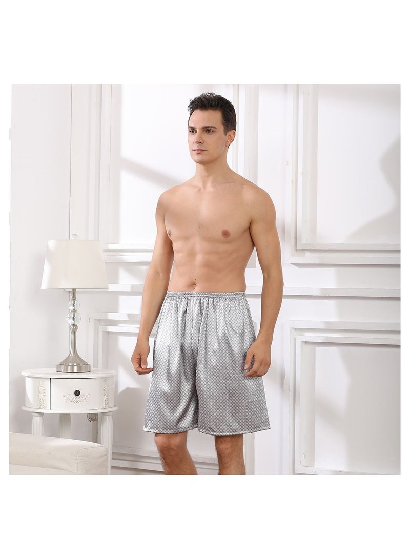Loquat Printed Silk Pyjama Shorts Silver  - Image 1
