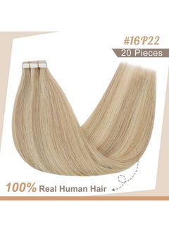 Fshine Blonde Tape In Hair Extensions Human Hair Dark Ash Blonde Highlighted Withh Golden Blonde Hair Extensions Tape In 20 Inch Straight Blonde Remy Human Hair Tape In Extensions 20Pcs 50G  - Image 3