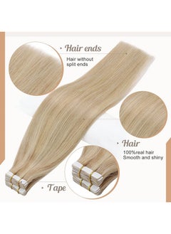Fshine Blonde Tape In Hair Extensions Human Hair Dark Ash Blonde Highlighted Withh Golden Blonde Hair Extensions Tape In 20 Inch Straight Blonde Remy Human Hair Tape In Extensions 20Pcs 50G  - Image 4