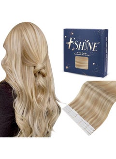 Fshine Blonde Tape In Hair Extensions Human Hair Dark Ash Blonde Highlighted Withh Golden Blonde Hair Extensions Tape In 20 Inch Straight Blonde Remy Human Hair Tape In Extensions 20Pcs 50G  - Image 2