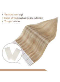 Fshine Blonde Tape In Hair Extensions Human Hair Dark Ash Blonde Highlighted Withh Golden Blonde Hair Extensions Tape In 20 Inch Straight Blonde Remy Human Hair Tape In Extensions 20Pcs 50G  - Image 5