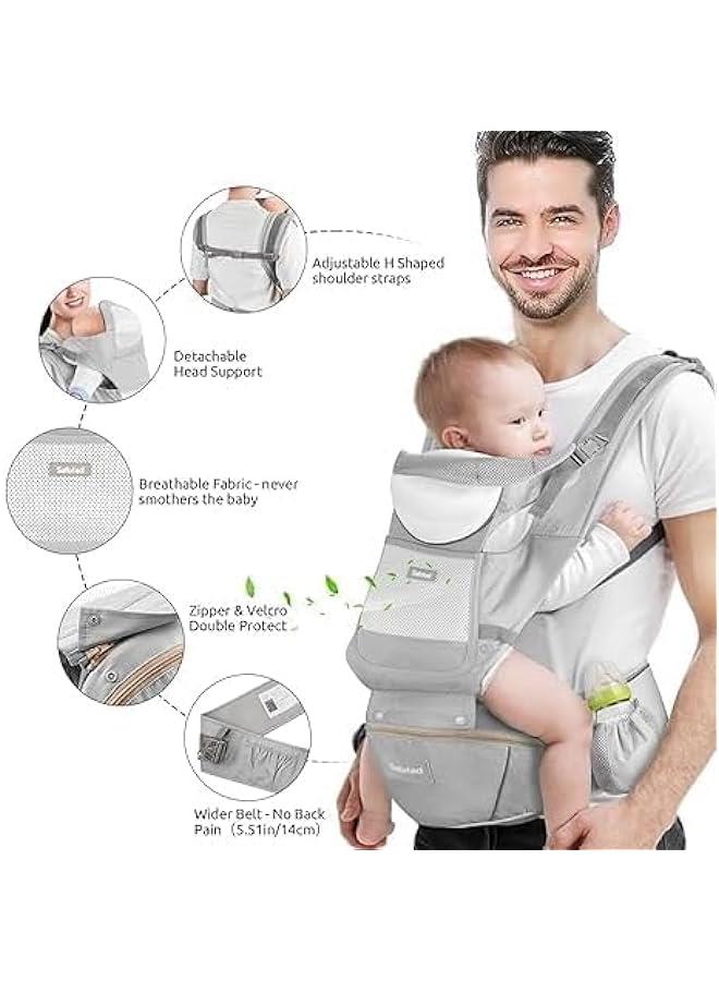 Baby Carrier with Hip Seat, Baby Backpack Carrier,Ergonomic Baby Strap Waist Stool Lumbar Support,Multi-Position Front and Back Breathable Carrier Slings for Newborn, Infant u0026 Toddlers(Grey) - Image 5