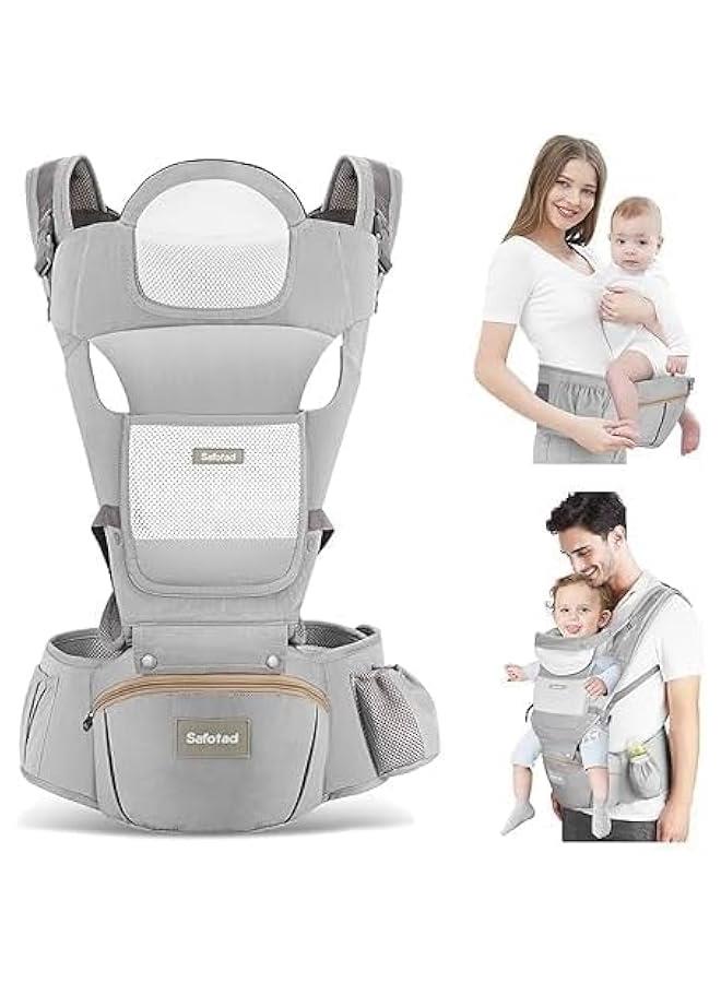Baby Carrier with Hip Seat, Baby Backpack Carrier,Ergonomic Baby Strap Waist Stool Lumbar Support,Multi-Position Front and Back Breathable Carrier Slings for Newborn, Infant u0026 Toddlers(Grey) - Image 1