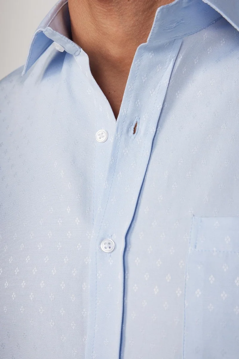 تودورس Classic Fit Short Sleeve Tie Holder Dobby Single Pocket Plain Blue Men's Shirt