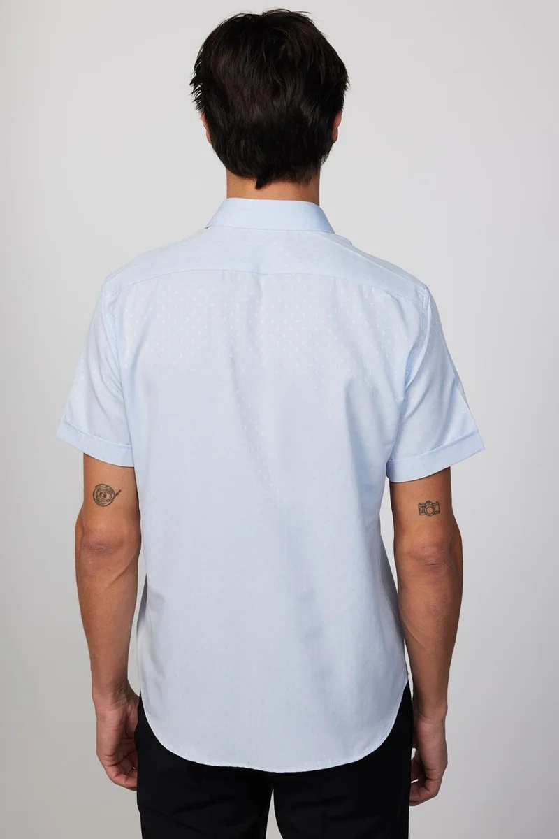 تودورس Classic Fit Short Sleeve Tie Holder Dobby Single Pocket Plain Blue Men's Shirt