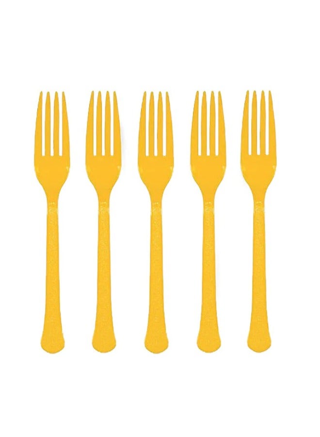 Amscan Reusable Heavy Duty Food Grade Plastic Forks, Yellow - 20pcs - Image 2