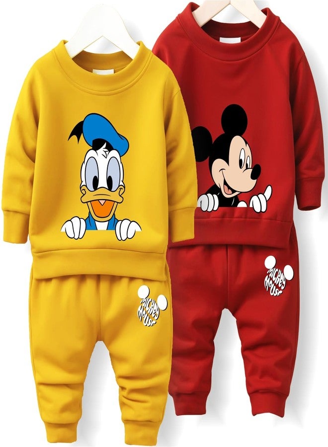 minicult Kids Cotton Coordinated Sweatshirt And Pant Set With Mickey & Donald Printed (Donald B6)(Pack Of 2)(6-9 Months), assorted - Image 1