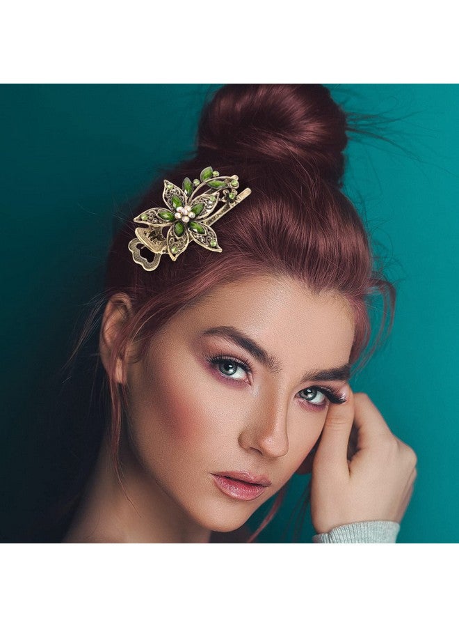 Uonlytech Onlytech Girl Hair Clips Flower Crystal Hair Clip Sparkly Glitter Rhinestones Hair Clips French Elegant Hair Barrettes Hair Jewelry For Women Girls Green French Hair Pin - Image 4