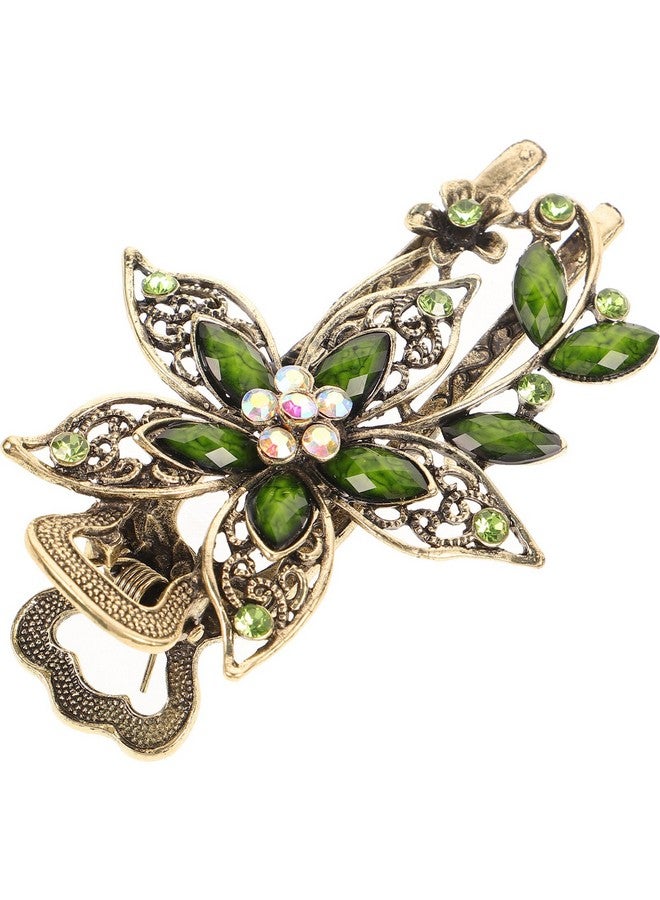 Uonlytech Onlytech Girl Hair Clips Flower Crystal Hair Clip Sparkly Glitter Rhinestones Hair Clips French Elegant Hair Barrettes Hair Jewelry For Women Girls Green French Hair Pin - Image 1