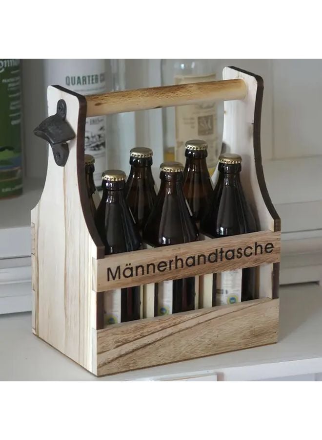 حاملة زجاجات البيرة الخشبية البنية لـ 6 زجاجات مع فتاحة هدية للرجال عيد ميلاد يوم الأب - Image 5