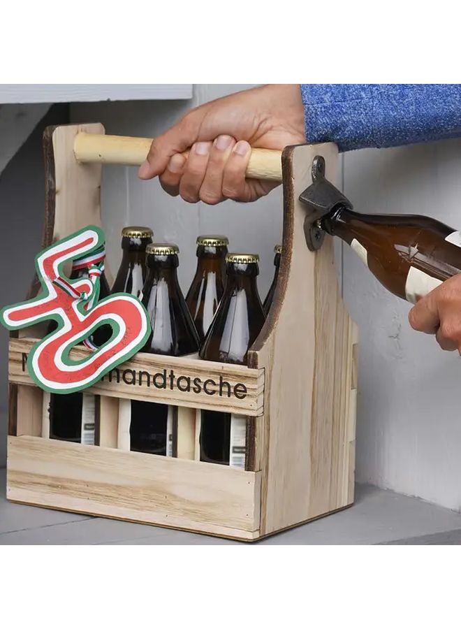 حاملة زجاجات البيرة الخشبية البنية لـ 6 زجاجات مع فتاحة هدية للرجال عيد ميلاد يوم الأب - Image 4