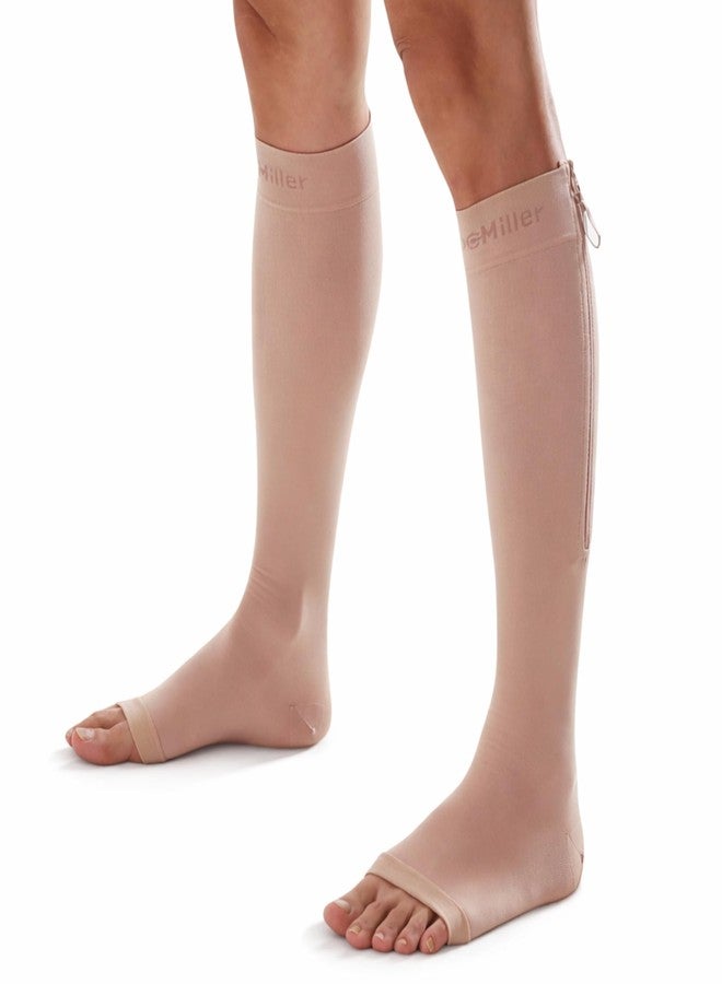 Doc Miller Compression Socks with Zipper - Open Toe Knee High 15-20 mmHg Compression Stockings for Women & Men, Wide Calf, All-Day Circulation Support for Swelling, Travel, Work & Pregnancy - 1 Pair - Image 1