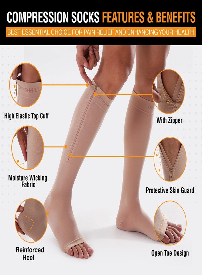 Doc Miller Compression Socks with Zipper - Open Toe Knee High 15-20 mmHg Compression Stockings for Women & Men, Wide Calf, All-Day Circulation Support for Swelling, Travel, Work & Pregnancy - 1 Pair - Image 3