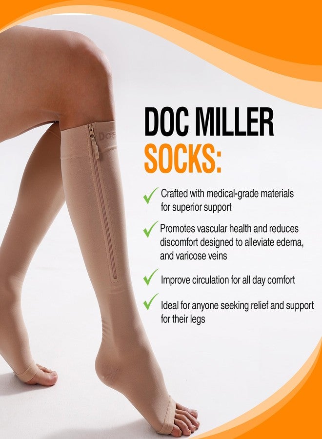 Doc Miller Compression Socks with Zipper - Open Toe Knee High 15-20 mmHg Compression Stockings for Women & Men, Wide Calf, All-Day Circulation Support for Swelling, Travel, Work & Pregnancy - 1 Pair - Image 5