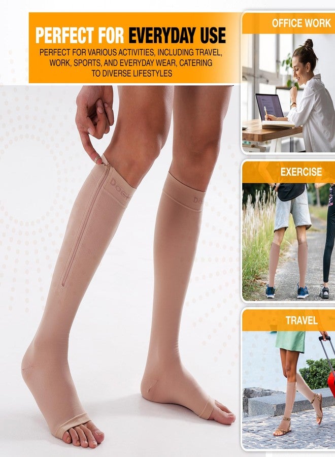 Doc Miller Compression Socks with Zipper - Open Toe Knee High 15-20 mmHg Compression Stockings for Women & Men, Wide Calf, All-Day Circulation Support for Swelling, Travel, Work & Pregnancy - 1 Pair - Image 2