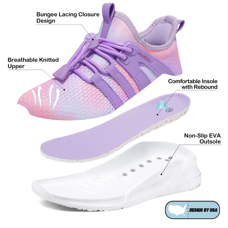 RUNSIDE Girls Tennis Shoes Lightweight Sports Kids Sneakers Lace-up for Running/Walking, Toddler/Little Kid/Big Kid Gradient Purple - Image 5