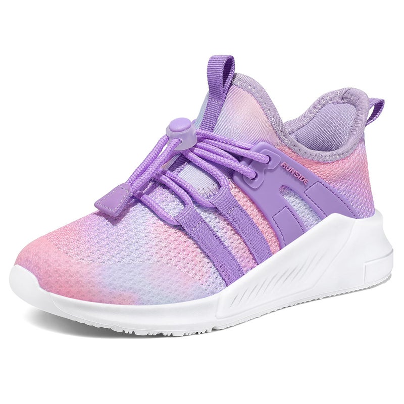 RUNSIDE Girls Tennis Shoes Lightweight Sports Kids Sneakers Lace-up for Running/Walking, Toddler/Little Kid/Big Kid Gradient Purple - Image 1