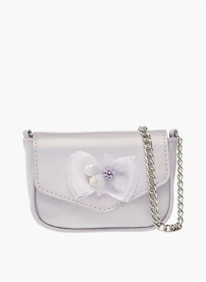 Little Missy Girls Floral Accent Crossbody Bag with Chain Strap and Button Closure
