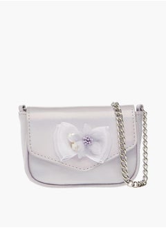 Little Missy Girls Floral Accent Crossbody Bag with Chain Strap and Button Closure  - Image 1